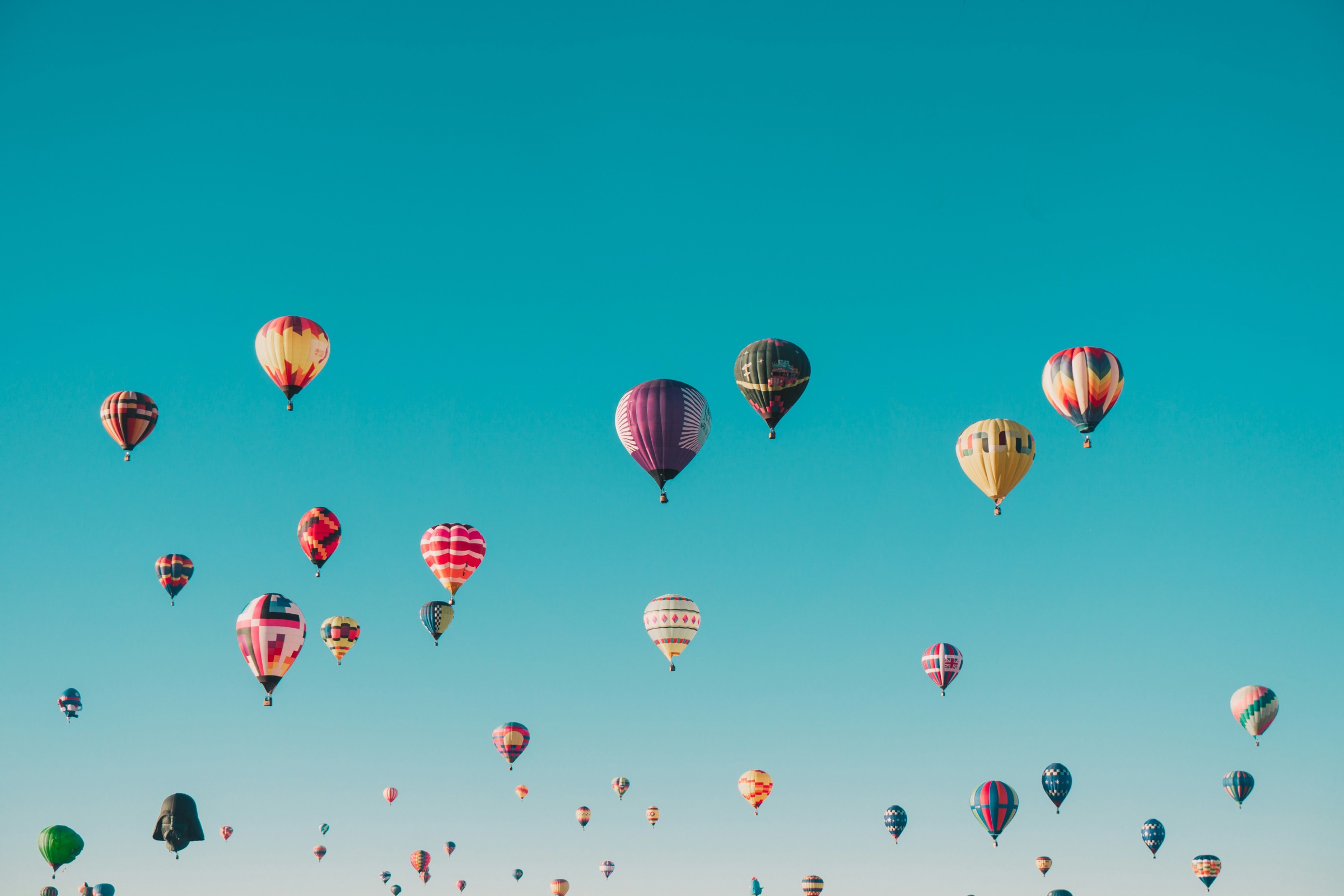 Hot air balloons in a clear sky